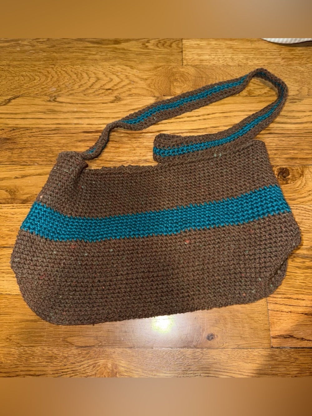 Hand Crochet Brown and Teal Crochet Shoulder Bag